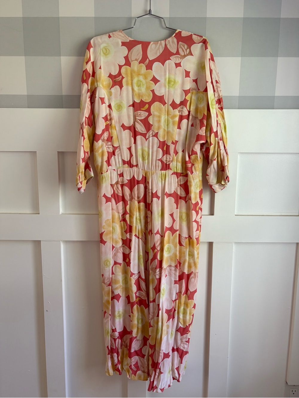 70’s Vintage Nina Piccalino Pink and Yellow Floral Button-Front Maxi Dress Large - Picture 6 of 9